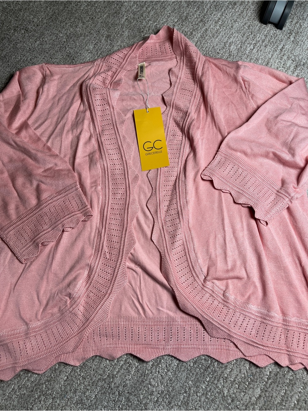 GG Collection Light Pink Open-Front Scalloped Cardigan